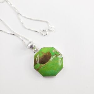 Sterling Silver Green Turquoise Pendant Necklace Sterling Silver 925 Green